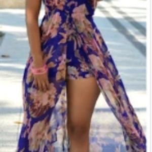 Floral print deep v-neck halter jumpsuit romper